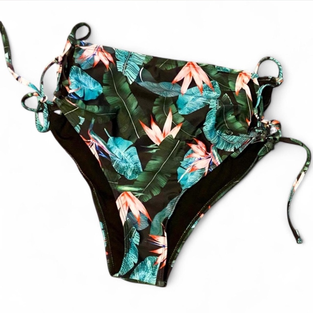 Women’s Medium‎ Tropical Black Floral High Waist Bikini Bottom